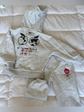 Kith Kids Grey Hoodie & Sweatpants Set with Red Apple Logo